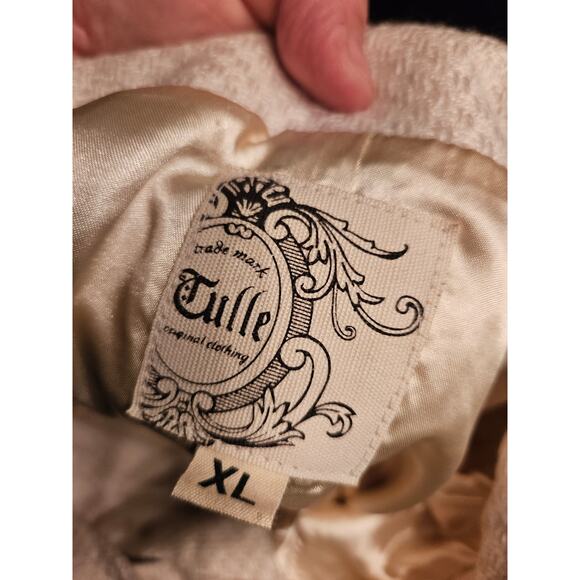 Anthropologie Tulle cream wool blend convertible collar button Jacket Sz XL - Picture 9 of 12